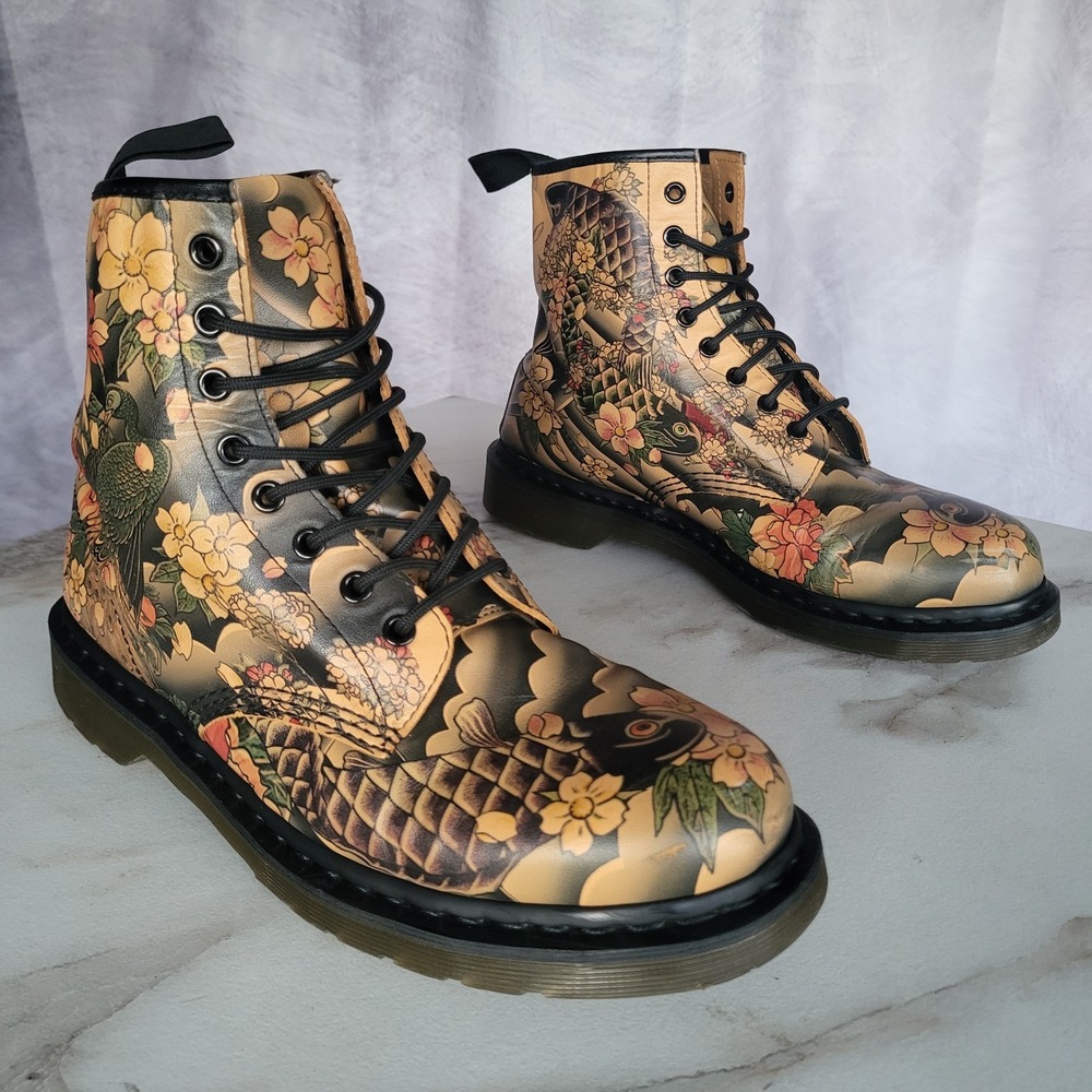 Dr. Martens 1460 x Evisu Japanese Koi Fish Tatoo Sleve Boots Size 12 M